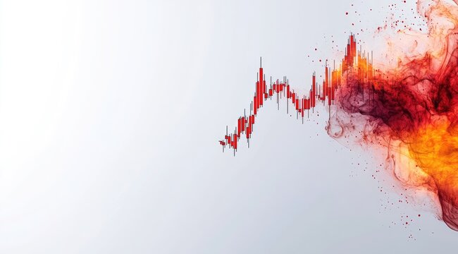 Abstract stock chart with fiery effects