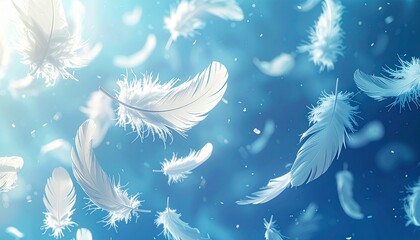 Ethereal Dance Floating Feathers in a Serene Sky
