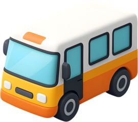 Bus PNG isometric 3D transport icon isolated on transparent background clean rounded edges soft shadow high resolution square 1x1 city transit shuttle public transportation travel commute route stop m