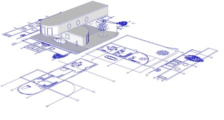 modern house sketch project 3d illustration