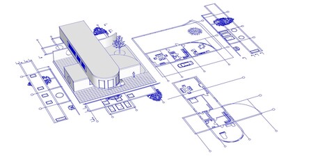 modern house sketch project 3d illustration