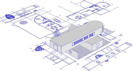 modern house sketch project 3d illustration
