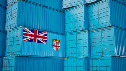 Cargo shipping container with Fiji flag, shipping and freight transportation of Fiji concept.