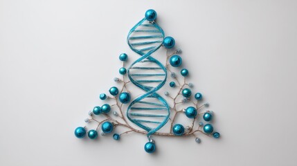 Stylish DNA Tree Design with Teal Ornaments and Twigs for Christmas Holiday Celebrations and Scientific Themes