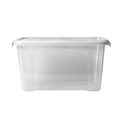 Empty white plastic storage box with lid