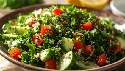 Fresh and Vibrant: A Close-Up of Traditional Arabic Tabbouleh Salad