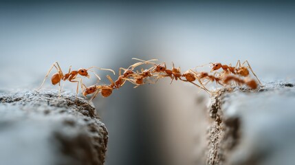 Ant Bridge: A group of ants form a bridge across a gap, showcasing their teamwork and determination. This image shows the beauty of cooperation and the power of unity.