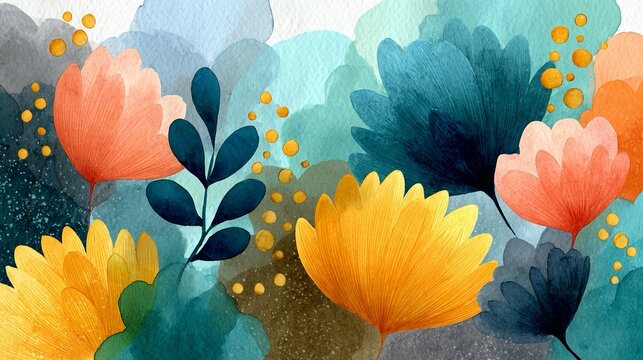 Artistic flower background featuring abstract watercolor brushstrokes, flowing colors, and organic patterns, ideal for creative projects, home decor visuals, and modern product designs.