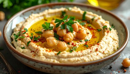 Traditional Hummus Plate with Chickpeas – Classic Middle Eastern Dish