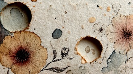 Artistic hand-drawn notebook sketch over lightly toned recycled paper, with watercolor washes in muted earth tones blending softly around the delicate ink outlines.