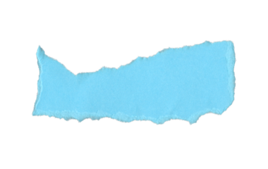 Blue torn edge paper strip, isolated ripped shape with straight lines and irregular sides, ideal for collage and texture backgrounds.
