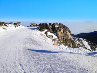 winter mountains, slopes in alpine ski resort Borovets, Bulgaria