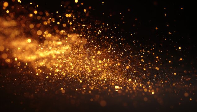 Abstract golden glitter explosion on a black background - Powered by Adobe
