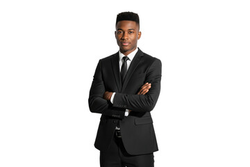 Confident young African American businessman with his arms crossed.