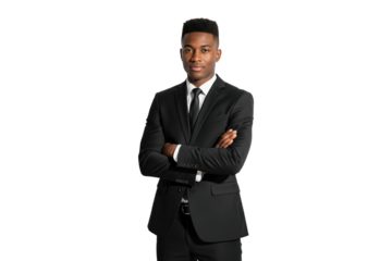 Confident young African American businessman with his arms crossed.