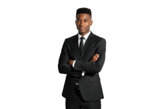 Confident young African American businessman with his arms crossed.