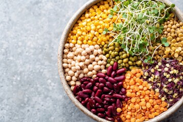 Fototapeta premium Variety of legumes and sprouts in a bowl