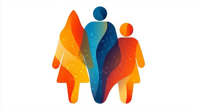 Bright detailed high quality creative family logo in abstract shapes, smooth curves, crisp modern design, friendly and inviting tone.