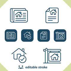 Real Estate Icons. House, Home, Newspaper, Lease, Contract, For Sale Sign Icon