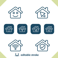 Real Estate Icons. House, Houses, Building, Smile, Cursor, Wireless, Shield Icon