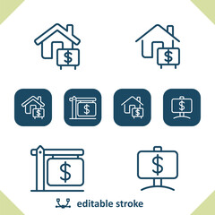 Real Estate Sign Icons. For Sale, For Rent, Sold, Dollar, House Icon