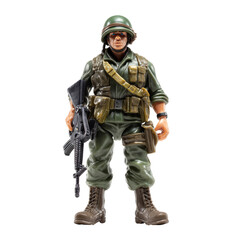 Military figure, soldier in uniform, carrying rifle