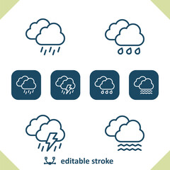Obraz premium Weather Icons. Cloud, Rain, Raining, Lightning Bolt, Storm, Fog