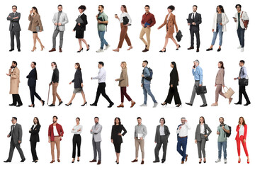 Group of different men and women on white background