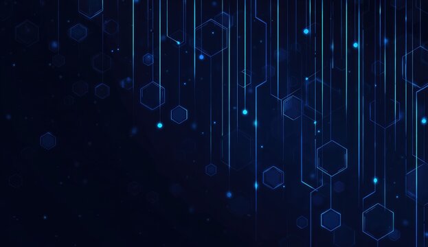 Abstract digital background with glowing lines and hexagons - Powered by Adobe