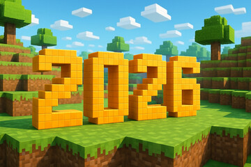 2026 voxel blocks on sunny sandbox terrain, game style