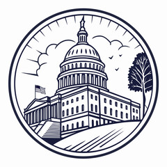 Illustration of the united states capitol building in a circle, symbol of american government, democracy, and national identity depicts the iconic architecture and historical significance © Mia1000