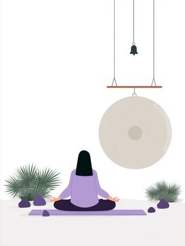 woman meditating near gong, zen setting clip art preview