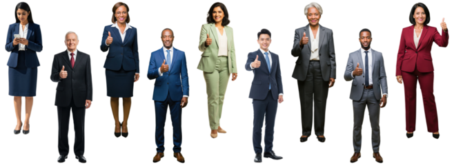 A diverse group of businesspeople giving a thumbs up.