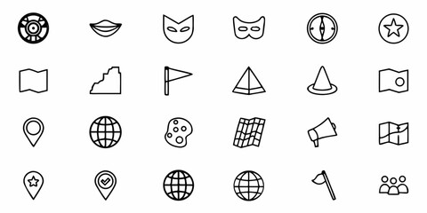 Explore the World Travel Icons, Plan Your Adventure with Maps, Flags, and More, Perfect for Travel Blogs and Tourism Marketing, Scalable Graphic Art