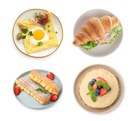 Foods with fluffy or airy texture, set on white background