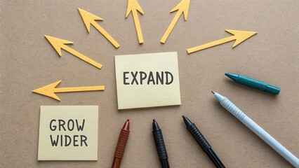 Inspirational Growth Concept with Sticky Notes and Pens on Table