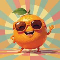 Playful Orange with Sunglass on Colorful Background