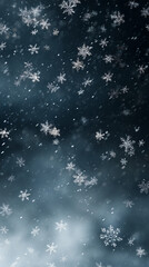 falling snowflakes, soft snow, winter background, white and transparent snow crystals