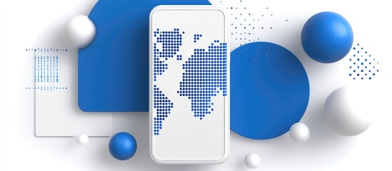 Abstract graphic design featuring a smartphone with a pixelated world map