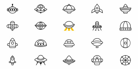 Explore the Cosmos with Spacecraft and UFO Icons: A Collection of Out-of-This-World Designs, Perfect for Science Fiction, Technology, and Futuristic Projects