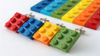 Naklejka premium Colorful lego brick studs arranged in vibrant patterns showcase creativity and playful design in a bright setting