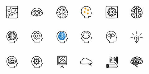 Creative mind concept with abstract brain icons showcasing problem-solving, learning, and innovation for cognitive skills development and business solutions