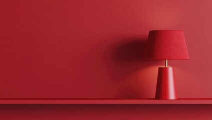 Red lamp on a red shelf against a red wall