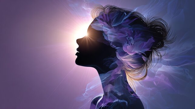 Woman's silhouette with colorful abstract thoughts. Third eye awakening system, proven third eye awakening system for insight, third eye awakening system unlocking spirit