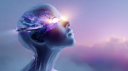 Futuristic human profile with glowing energy. Third eye awakening system, proven third eye awakening system for insight, third eye awakening system unlocking light