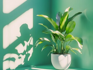 Sunlit Green Plant in White Pot Minimalist Home Decor
