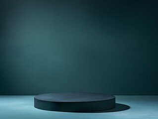 Dark Teal Minimalist Product Display Platform, Round Pedestal, Studio Background
