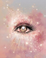 A mesmerizing eye with a cosmic sparkle. Third eye awakening system, third eye awakening system for vision, proven third eye awakening system unlocking wisdom