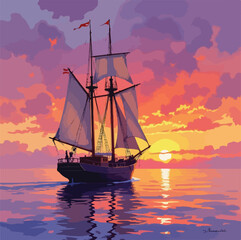 sailing ship at sunset © Abdullah