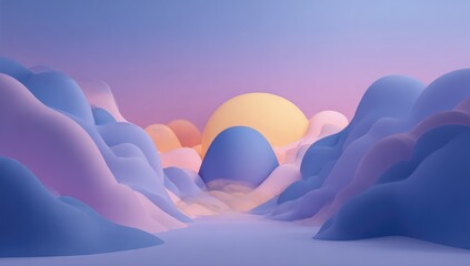 Abstract landscape of soft, pastel-colored, sculpted forms
